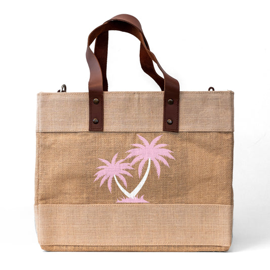 Petite Camel Jute Pink Cross Body Bag
