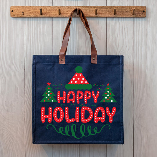 Navy Blue Happy Holiday Canvas