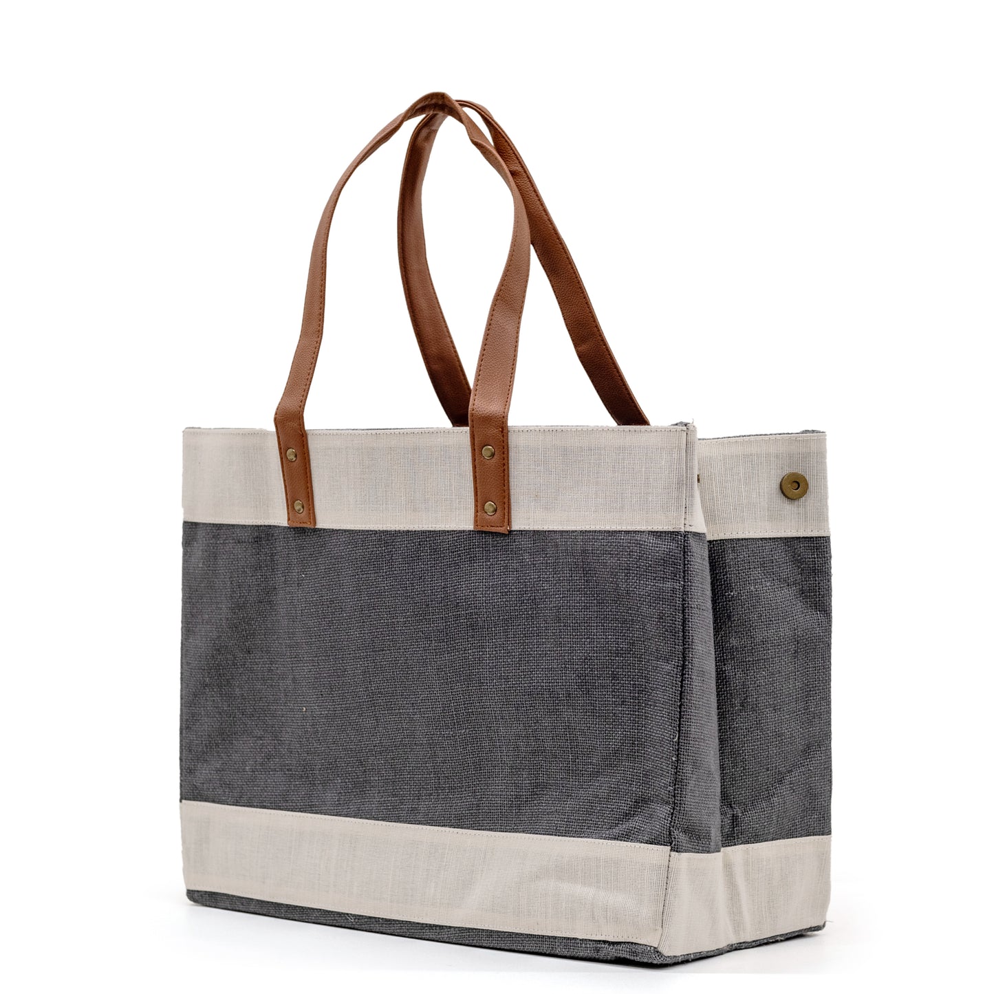 Wide Deep Grey Jute Bag