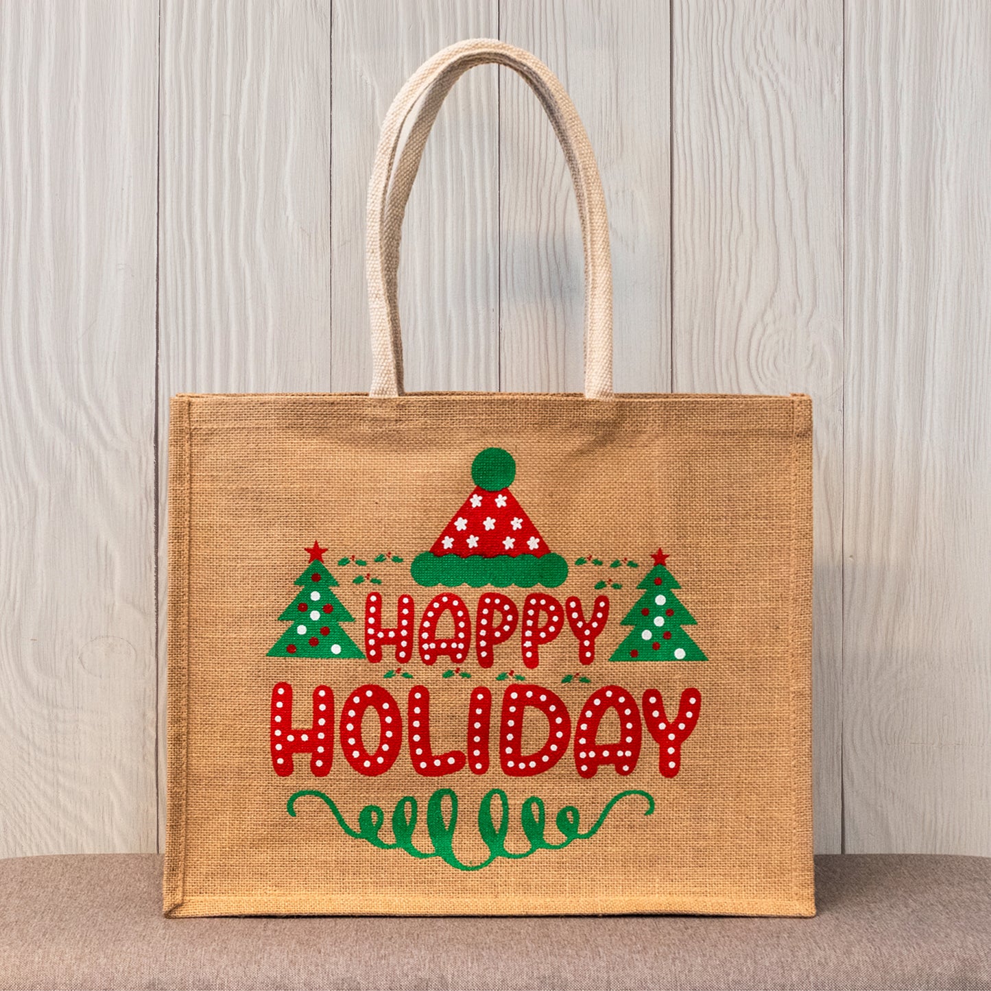 XL Jute Happy Holidays Message Bag