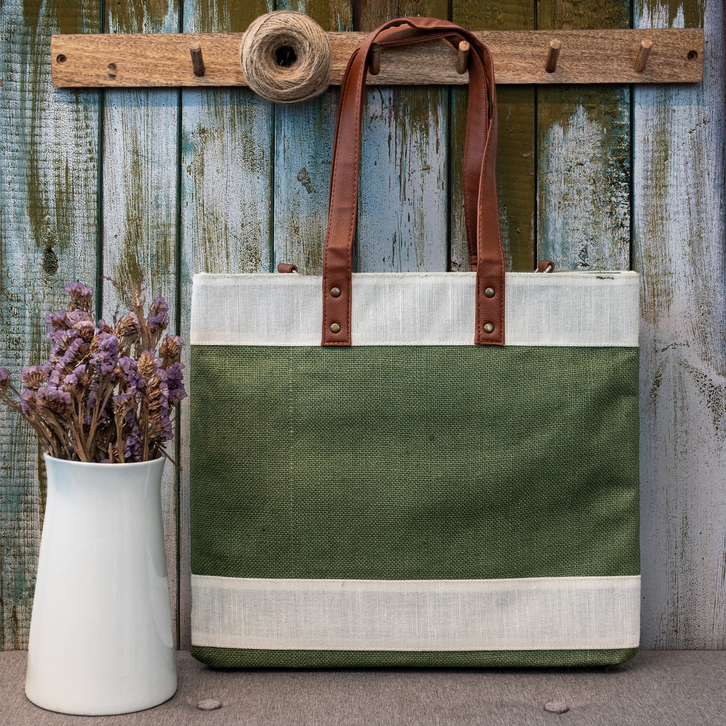 Wide Olive Jute Cross Body