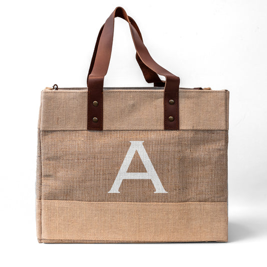 Letter Medium Tote - Sandy Beige Jute