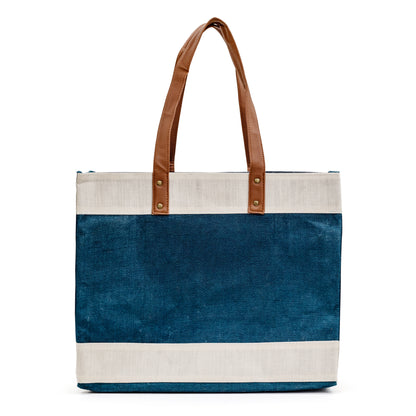 Wide Blue Jute Bag