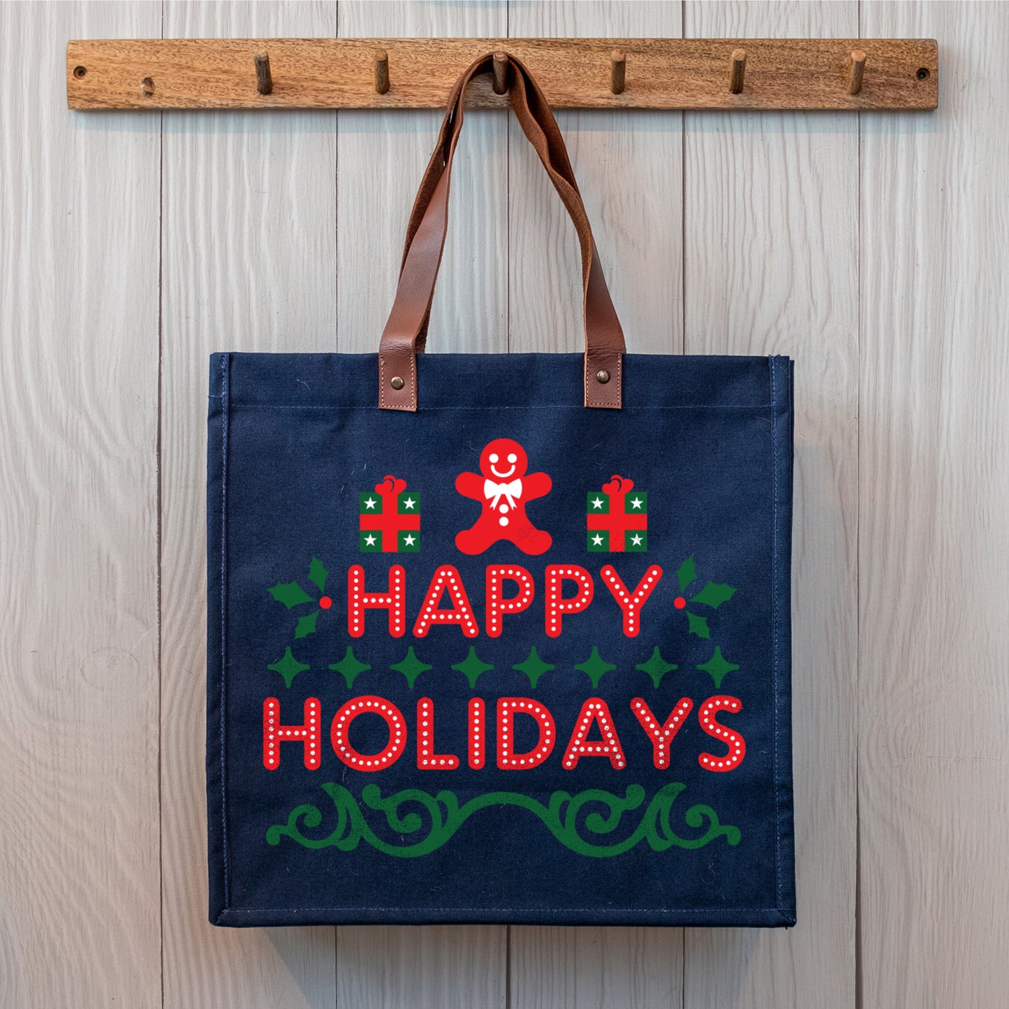 Navy Blue  Happy Holidays Canvas