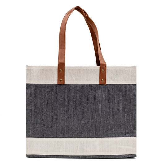 Wide Deep Grey Jute Bag