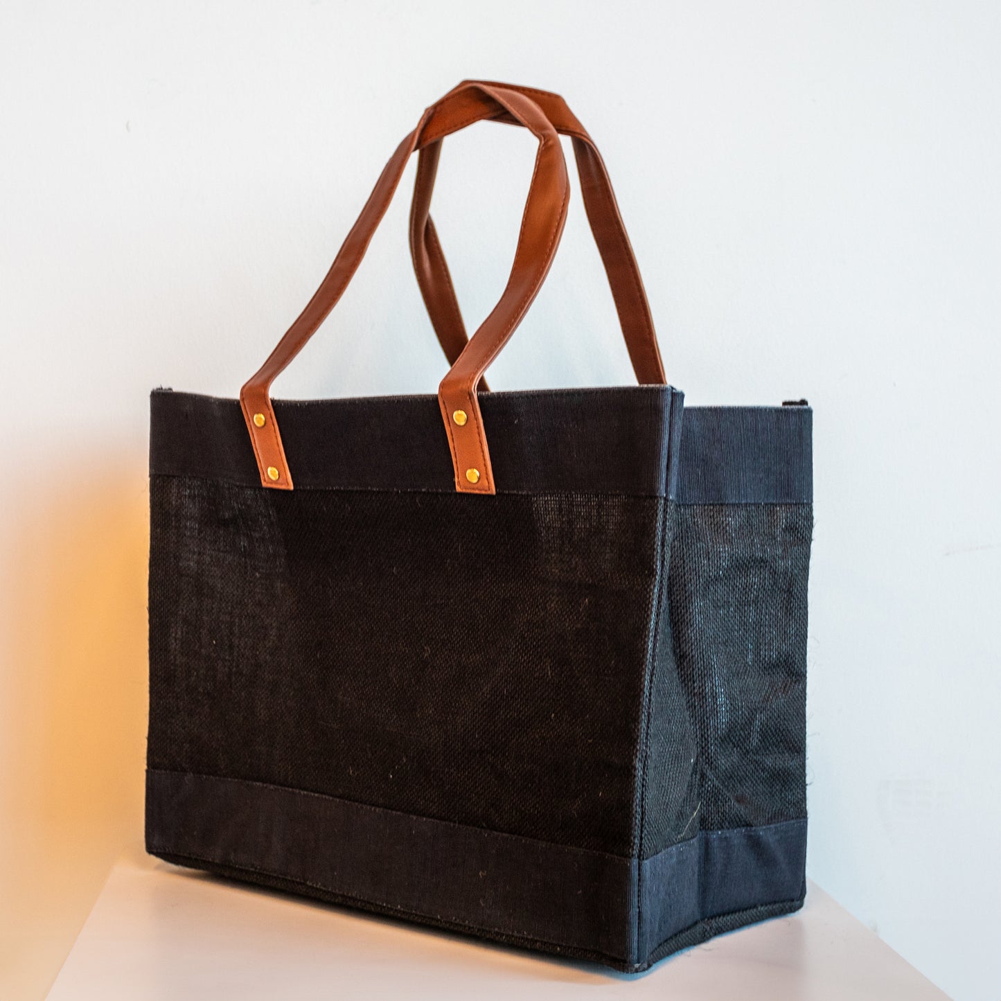 Wide Black Jute Bag