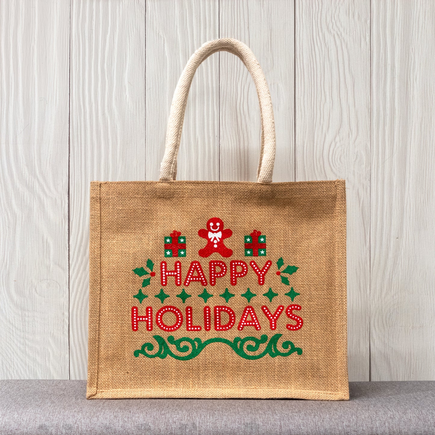 L Jute Happy Holiday Message Bag