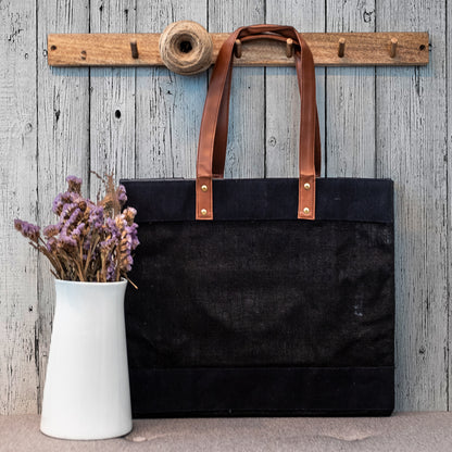 Wide Black Jute Bag